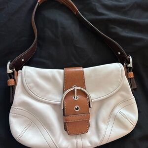 Coach Cream and Tan Shoulder Bag